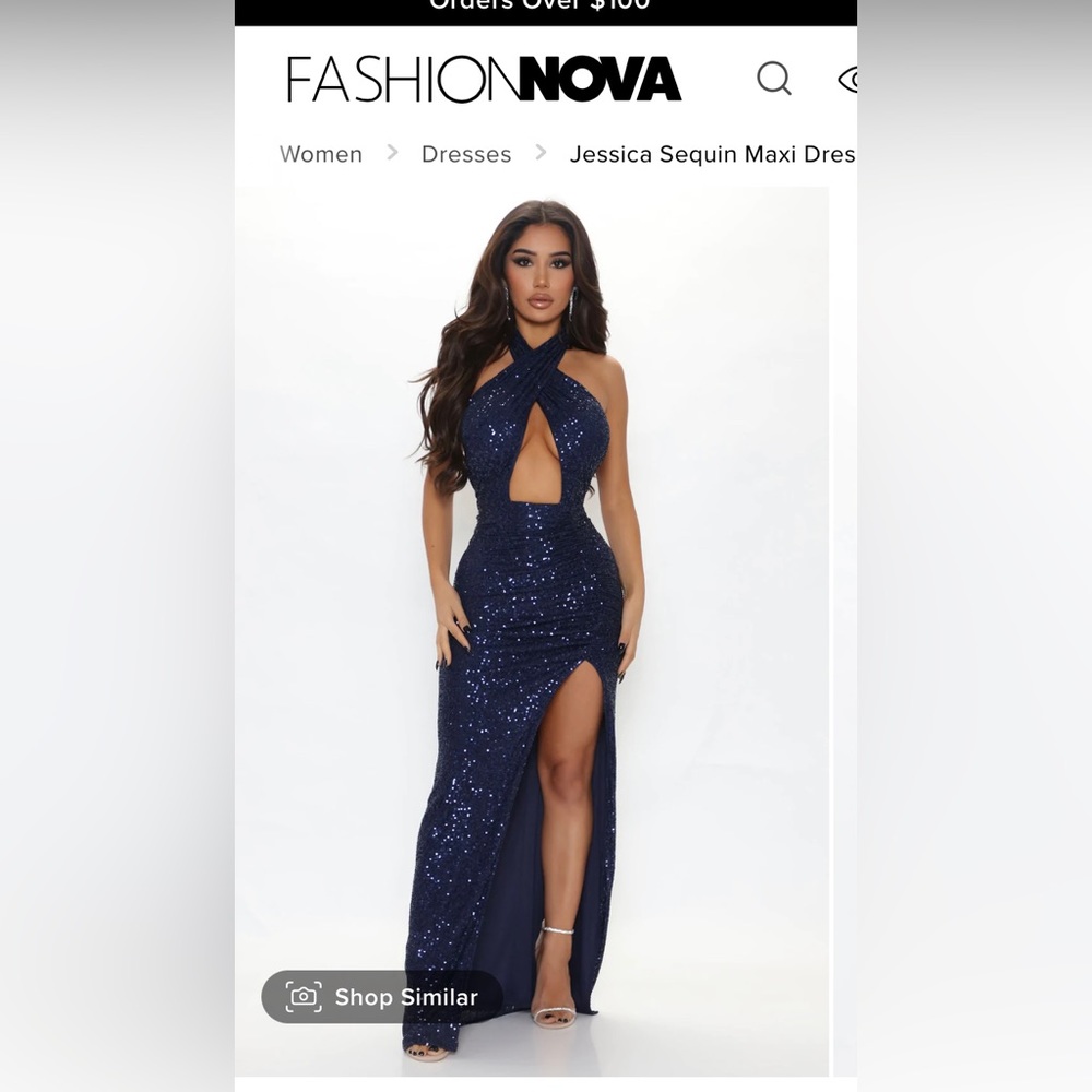 *BRAND NEW W TAGS* Fashion Nova navy sequin maxi dress
